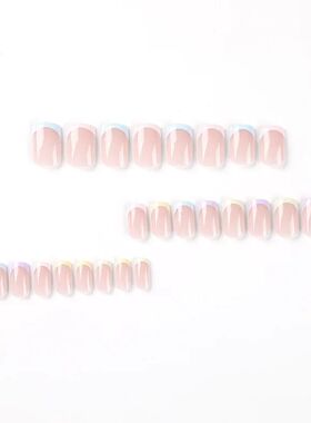 Square Press On Nails Short Fake Nails French Tip Colorful G