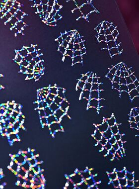 1sheet 3D Holographic Glitter Spider Web Nail Stickers Hallo
