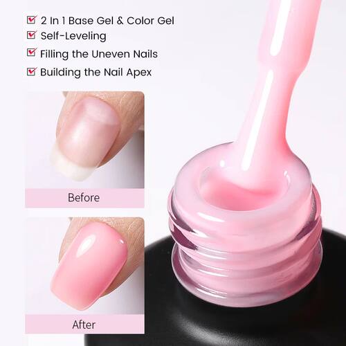 Milky Pink Rubber Base Gel Nail Polish Glitter 15ml Semi-Per - 图2