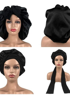 Women Satin Solid Sleeping Hat Night Sleep Cap Hair Care Bon
