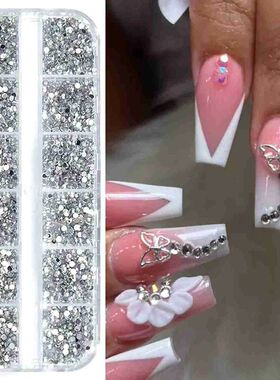 Kit 3 Rhinestone Nail Art Box Colorful Silver Stones + Rhine