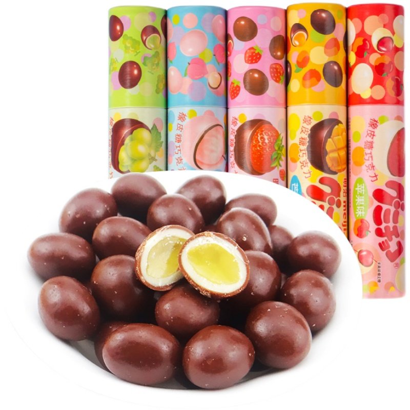 明治橡皮糖巧克力50g巧克力豆草莓苹果味夹心软糖小零食儿童糖果,淘宝优惠券,粉丝福利购,淘宝优惠卷