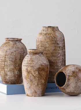 诧寂风棕色粗陶新中式陶瓷花瓶水培窑变民宿家居摆件简约插花植物