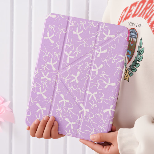 紫色蝴蝶结适用苹果ipadair7保护套平板电脑壳air6/pro带笔槽Y+三折air4/5/10代air11寸/4/5/6亚克力防摔硬壳 - 图2