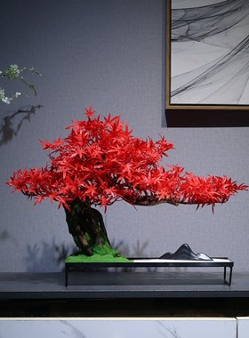 仿真红枫摆件迎客松盆景茶室摆件