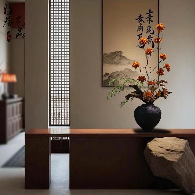 禅意新中式树脂木纹宋式花瓶摆件家居玄关民宿酒店侘寂风高级装饰,淘宝优惠券,粉丝福利购,淘宝优惠卷