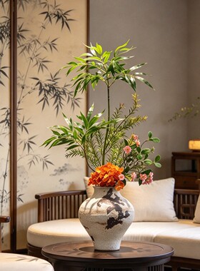 宋韵粗陶花瓶侘寂风插花意式摆件