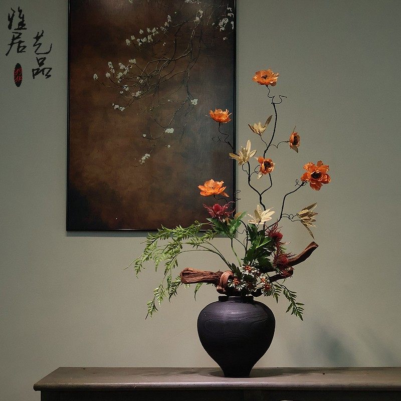 禅意新中式树脂木纹宋式花瓶摆件家居玄关民宿酒店侘寂风高级装饰,淘宝优惠券,粉丝福利购,淘宝优惠卷