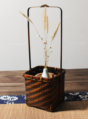 竹编花器复古方形工艺品竹制篮子