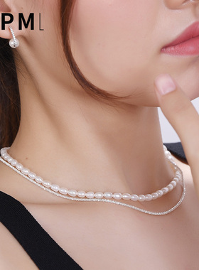 波光粼粼珍珠纯银锁骨链