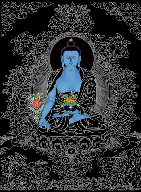 唐卡涂色佛像描金 药师佛画稿 药师如来手绘描金 静心减压
