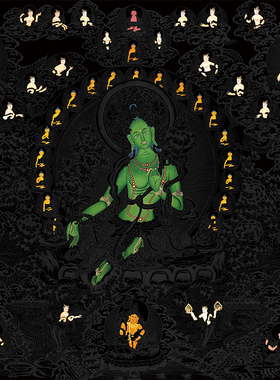 绿度母描金唐卡|静心减压手绘|佛像涂色|DIY手绘填色装饰画