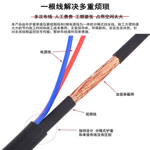 高清监控线带电源一体综合线75-5纯铜75-3模拟视频监控线同轴电缆 - 图1
