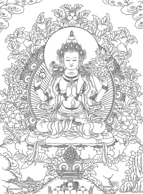 四臂观音纯棉油画布唐卡描金