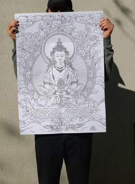 纯棉油画布唐卡描金长寿佛