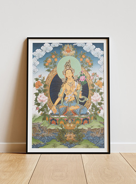 纯棉油画布唐卡描金白度母