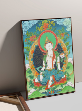 观音菩萨唐卡纯棉油画布描金涂色