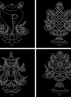 吉祥八宝纯棉油画布唐卡描金