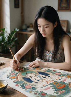 本命佛虚空藏菩萨唐卡画布描金diy减压手工线稿十二生肖守护唐卡