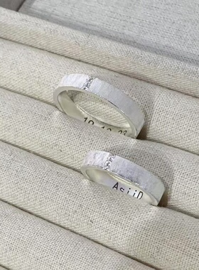 手工原创999足银排镶拉丝戒指