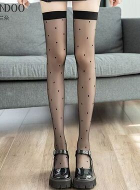 日系薄款仙女爱心波点白色丝袜黑色jk洛丽塔提花性感波点高筒丝袜