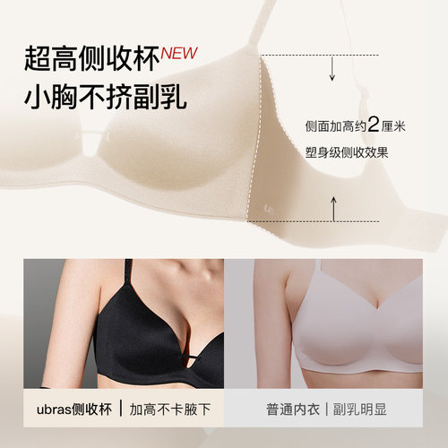 ubras力挺侧收杯小胸聚拢显大无痕收副乳无钢圈隐形粉底内衣文胸 - 图0