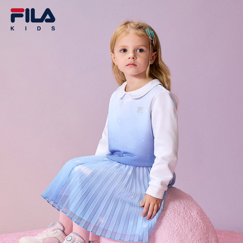 FILA斐乐儿童童装裙子2024春季新款小童女童休闲运动针织连衣裙潮 - 图1