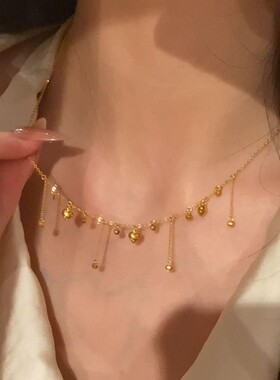 简约金色爱心流苏锁骨链百搭