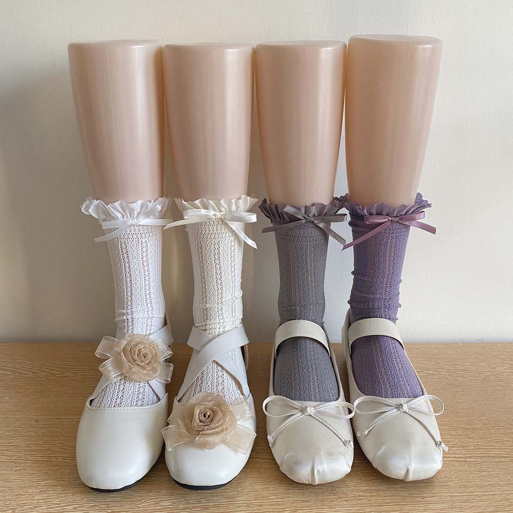 春夏薄款镂空蕾丝蝴蝶结蕾丝花边微透芭蕾风小腿堆堆袜子中筒,淘宝优惠券,粉丝福利购,淘宝优惠卷