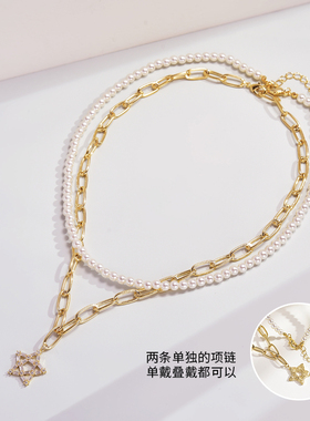 choker双层叠戴短款仿珍珠锁骨链