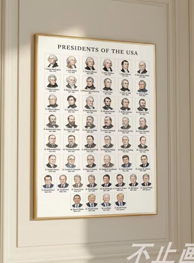 美国历届总统装饰画复古人物肖像海报书房办公室挂画华盛顿林肯