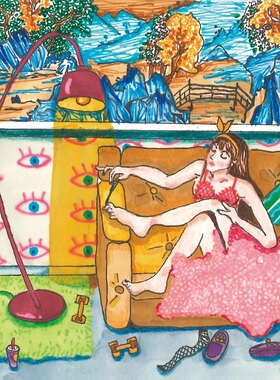 装饰画有框画挂画墙壁窗咖啡厅女孩闺房插画波普艺术小众艺术家