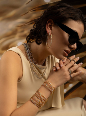 APM Monaco密镶链环长项链银饰简约锁骨链首饰时尚送人生日礼物