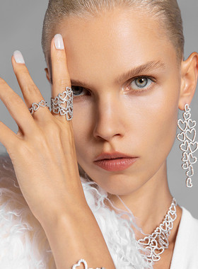 【试用链接勿拍】APM Monaco爱心戒指银白色密镶心形镂空