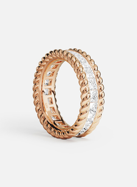 [春季新品]APM Monaco玫瑰金色Torsade密镶戒指简约扭纹典雅气质