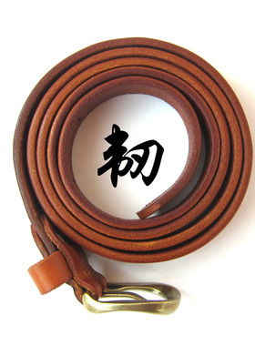 简约纯头层黑色复古针扣细皮带