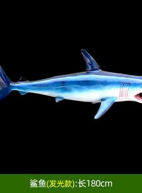 大型玻璃钢雕塑鲨鱼吊挂餐厅墙面装饰品仿真海洋动物发光灯摆件