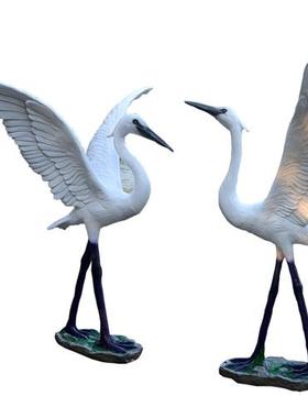 户外可发光白鹭雕塑玻璃钢园林水景装饰美陈庭院草坪仿真鸟类摆件