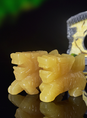 天然米黄玉随葬品麒麟玉石骨灰盒前贡品摆件陪葬下葬安葬墓地用品