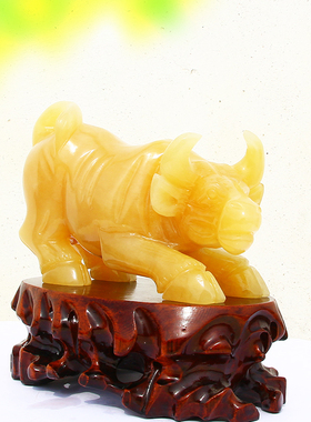 天然米黄玉华尔街旺市牛摆件