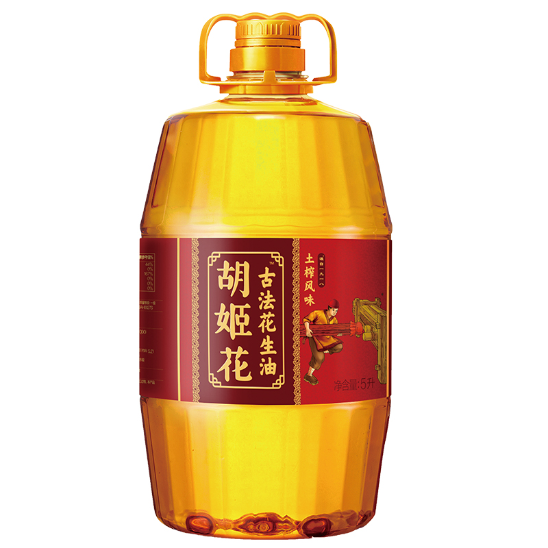 胡姬花古法土榨风味花生油5L官方旗舰店一级压榨食用油家用大桶装