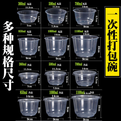 一次性圆形餐盒透明塑料盒打包盒快餐外卖汤碗带盖耐高温可微波 - 图2