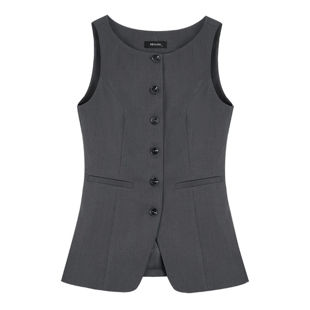 Dark gray suit vest short skirt commuter set