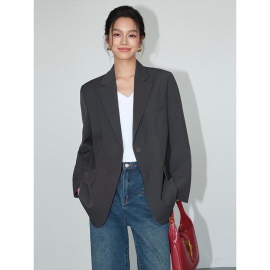 NEVA HU Self-focused Black High-end Suit Jacket Women's Loose Casual Suit Temperament Top