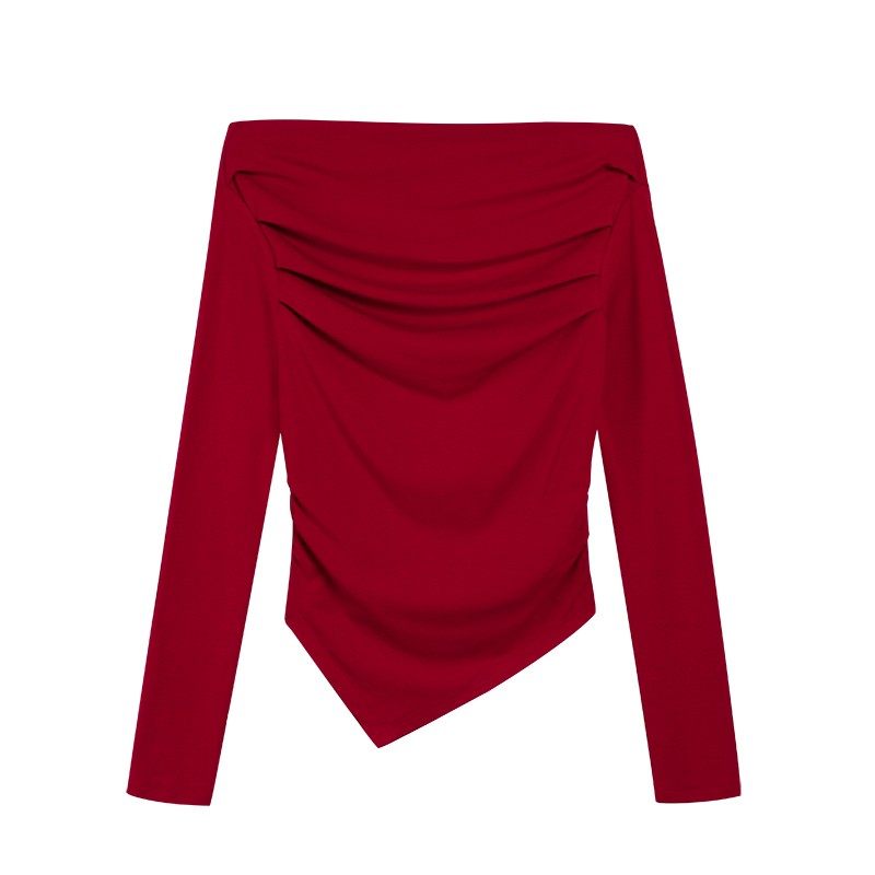 NEVA HU 诠释优雅 一字肩斜肩长袖t恤女露肩修身不规则设计感上衣,淘宝优惠券,粉丝福利购,淘宝优惠卷