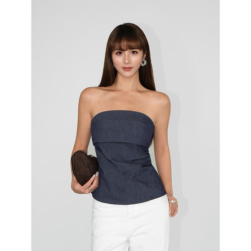 NEVA HU 老钱风抹胸上衣女无袖吊带背心高腰直筒半身裙两件套装 - 图2