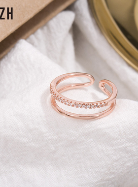 时尚甜美镶钻微调开口饰品戒指