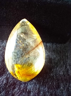 金发晶吊坠男女无事牌 天然发晶钛晶吊牌挂件水滴平安牌项链全净