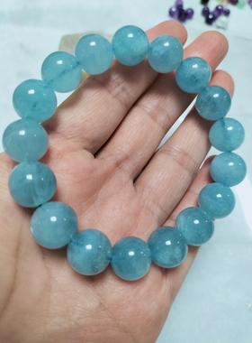 收藏级天然冰种海蓝宝手链魔鬼蓝蓝色系水晶宝石补水神石单圈手串