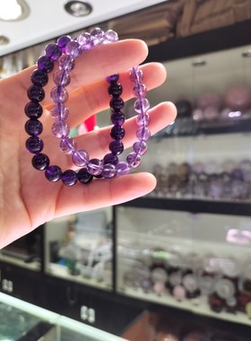 天然冰透紫水晶手链女巴西紫色水晶男二月生辰石紫水晶手串